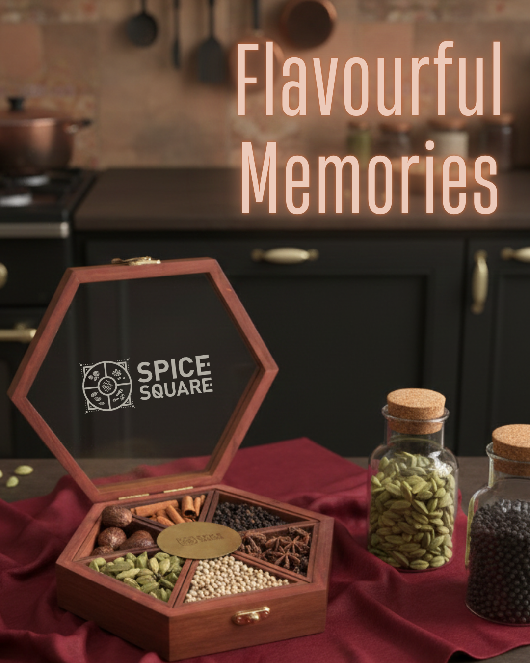 Wooden Hexagon Spices Box - Spice Square Premium Box