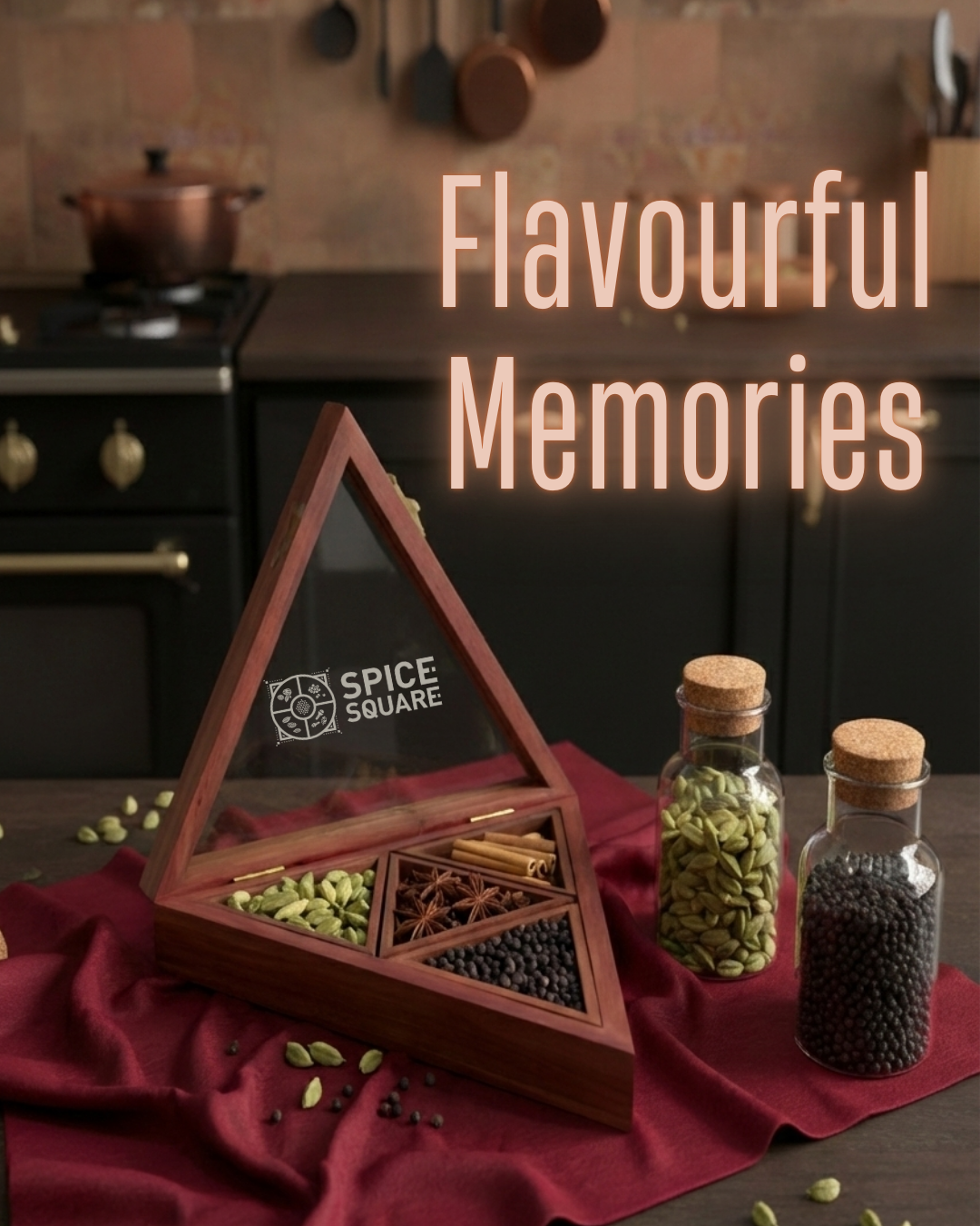 Wooden Triangle Spices Box - Spice Square Premium Box